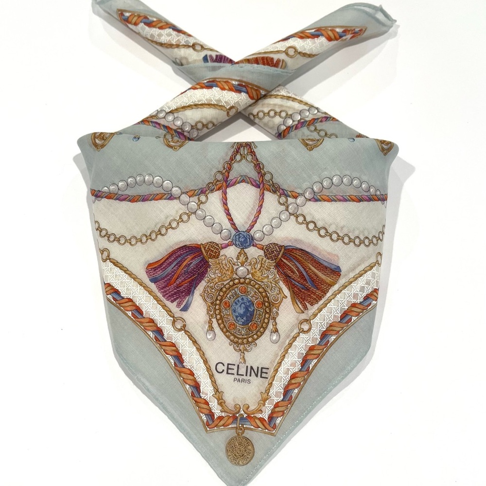 Celine Vintage Handkerchief Mini Scarf Bannada Paisley Cotton Pocket Square 18”
